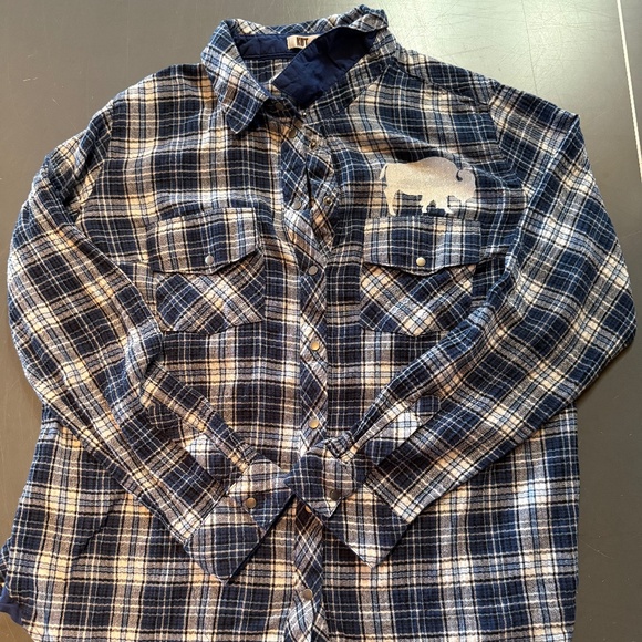 Blue and White Plaid Flannel with Sparkly White Buffalo - Picture 1 of 1